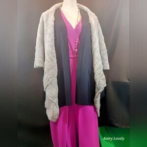 Coffee Shop Size (M) grey faux suede/fur asymmetrical asymmetrical vest
